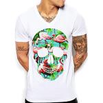 Tshirt Blanc Pour Homme - T-shirt Flamingo Skull - T-shirt À Col V (Medium)