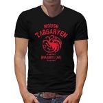 T-shirts noirs à manches courtes Game of Thrones Maison Targaryen bio à manches courtes à col en V Taille XL look fashion pour homme 
