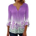 Chemises longues violettes à fleurs en fibre synthétique à manches trois-quart Taille 3 XL plus size look fashion pour femme 