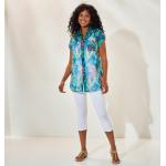 Tuniques à imprimés turquoise tropicales en polyester à motif ville à manches courtes Taille XS pour femme 