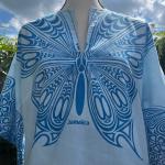 Tuniques longues bleues en polycoton à motif papillons look vintage pour femme 