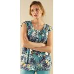 Tuniques longues turquoise tropicales en coton à mancherons à col rond Taille XXL pour femme en promo 