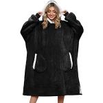 Robes de chambre longues d'hiver noires à capuche à manches longues Tailles uniques look fashion pour femme en promo 