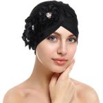 Turbans noirs à fleurs en chanvre à perles Tailles uniques look fashion pour femme 