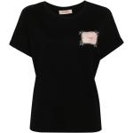 T-shirts col rond Twinset noirs en jersey à strass à manches courtes à col rond pour femme 