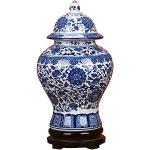 ufengke Jingdezhen Vase Classique en Porcelaine Bleue et Blanche Motif Temple Floral Style Chinois Ming Hauteur 38 cm Bleu/Blanc