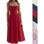 Robes d'été de soirée rouges à fleurs mi-longues sans manches look casual pour femme 