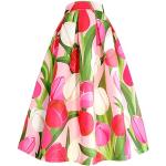 Jupes fleuries de printemps rouges à fleurs à motif fleurs Taille XL plus size look fashion pour femme 
