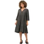 Robes évasées Ulla Popken grises à pois en coton à volants à manches trois-quart Taille 3 XL plus size look fashion pour femme 
