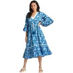 Robes d'été Undercover bleues en coton à volants mi-longues à manches trois-quart Taille XL look casual pour femme 