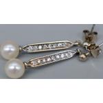 Boucles d'oreilles blanches en or blanc à perles en or blanc 18 carats look vintage pour femme 