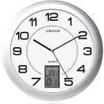 Unilux Instinct Horloge Murale Systeme Quartz avec Changement d'Heure Automatique et Dateur numerique, Diamètre 30,5 cm Gris metal