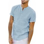 T-shirts col roulé bleus à sequins bio à manches courtes col tunisien Taille 3 XL plus size steampunk pour homme 