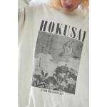 Sweats à col rond Urban Outfitters blanc crème Hokusai lavable en machine à manches longues pour homme en promo 