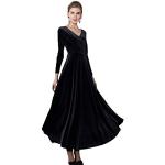 Robes de soirée longues noires en velours lavable en machine maxi à manches longues à col en V Taille S look fashion pour femme 