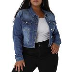 uxcell Veste en jean courte à boutons fermés grande taille Blousons pour femme Bleu XXL