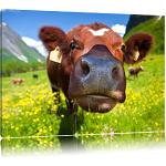 Posters de montagne Pixxprint marron en pin à motif vaches 