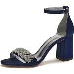 Sandales à talons de mariage bleu marine à strass à bouts ouverts Pointure 38 look fashion pour femme 
