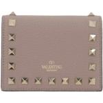 Portefeuilles Valentino Garavani rose pastel en cuir à clous zippés look fashion pour femme 