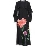Robes fleuries Valentino Garavani noires à fleurs en soie midi à manches longues à col rond pour femme 