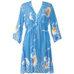 Pareos Valery bleus à fleurs en viscose à manches trois-quart Taille S look asiatique pour femme 