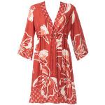 Robes fleuries Valery rouge bordeaux à fleurs en viscose à manches trois-quart Taille S look asiatique pour femme 