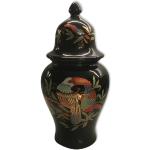 Vases noirs à motif perroquets art déco 