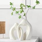 Vases design blanc crème à fleurs en céramique en lot de 2 modernes 