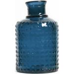 Vase Verre Recyclé 20 x 12 cm Forme Cylindrique Motif Alvéolé en Relief Transparent Bleu Foncé