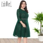 Robes en dentelle d'automne vertes en fibre synthétique Taille 5 XL plus size look streetwear pour femme 