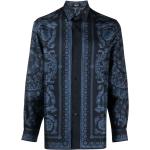 Chemises de créateur Versace bleu marine en soie à manches longues Taille XXL classiques pour homme 