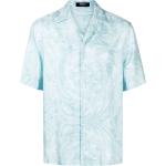 Chemises de créateur Versace bleues en satin en soie à manches courtes Taille XL pour homme 