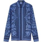 Chemises de créateur Versace bleu marine en soie à manches longues pour homme 