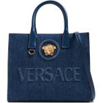 Sacs à main de créateur Versace bleus en denim en cuir pour femme 