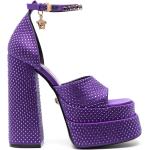 Sandales à talons de créateur Versace violettes en cuir de veau à bouts ouverts Pointure 40 pour femme en promo 