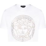 T-shirts à imprimés de créateur Versace blancs à strass à manches courtes à col rond pour homme 