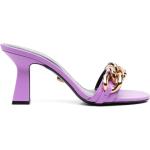Sandales à talons de créateur Versace lilas en cuir de veau à bouts ouverts Pointure 38 pour femme en promo 