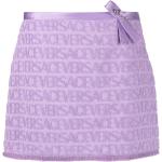 Jupes trapèze de créateur Versace violet lavande à logo en éponge à motif fleurs minis Taille XL pour femme en promo 