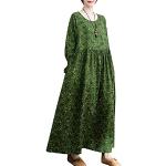 Robes longues d'automne vert d'eau à fleurs en viscose à manches longues longues à manches longues Taille M look casual pour femme 