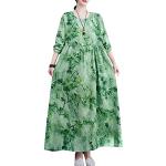 Robes longues bohèmes vert d'eau à fleurs maxi à manches longues Taille L plus size style bohème pour femme 