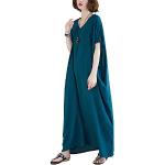 Robes d'été turquoise en coton maxi à manches courtes Tailles uniques plus size look casual pour femme 