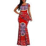 Robes de bal longues rouges imprimé africain en satin à motif Afrique maxi à col carré Taille M style ethnique pour femme 