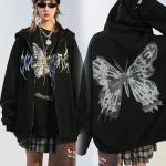 Manteaux gothiques à motif papillons à capuche look Hip Hop pour femme en promo 