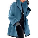 Capes en laine d'automne bleus clairs en fausse fourrure coupe-vents à capuche à manches longues Taille L look fashion pour femme en promo 