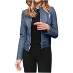 Vestes de moto  bleu marine à carreaux en cuir synthétique à capuche sans manches à col rond Taille XXL plus size look fashion pour femme 