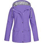Vestes de ski violettes à rayures imperméables coupe-vents respirantes à capuche à manches longues à col roulé Taille 3 XL plus size look fashion pour femme 