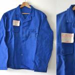 Blouses de travail bleues en coton look vintage 