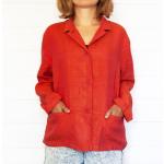 Vestes vintage rouges en lin à col en V Taille L pour femme 