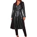 Vestes de randonnée de mariage noires en cuir synthétique avec ceinture imperméables à capuche à manches longues Taille L plus size look gothique pour femme 