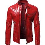 Chemises unies d'automne rouges à manches longues à col montant Taille 3 XL plus size classiques pour homme 
